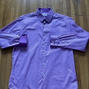 Luxe Duchamp 17-33 Purple Mini-Checkered Dress Shirt,100% Cotton,Slim-Fit,MINT